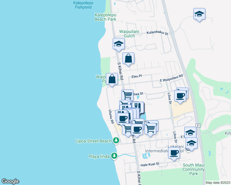 map of restaurants, bars, coffee shops, grocery stores, and more near 1091 Ewa Place in Kihei