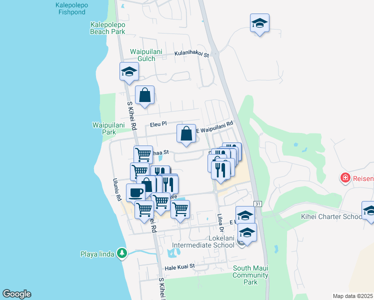 map of restaurants, bars, coffee shops, grocery stores, and more near 139 Kauhaa Street in Kihei