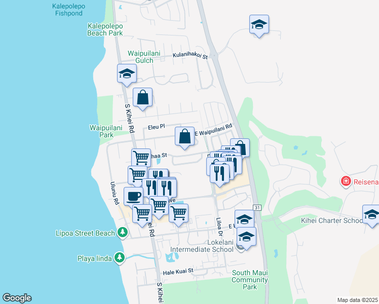 map of restaurants, bars, coffee shops, grocery stores, and more near 151 Kauhaa Street in Kihei