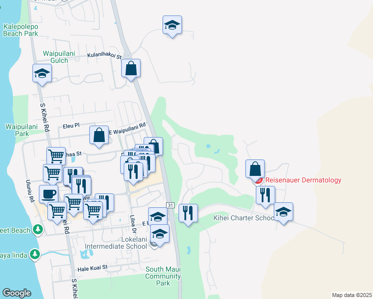 map of restaurants, bars, coffee shops, grocery stores, and more near 2624 Umeke Circle in Kihei