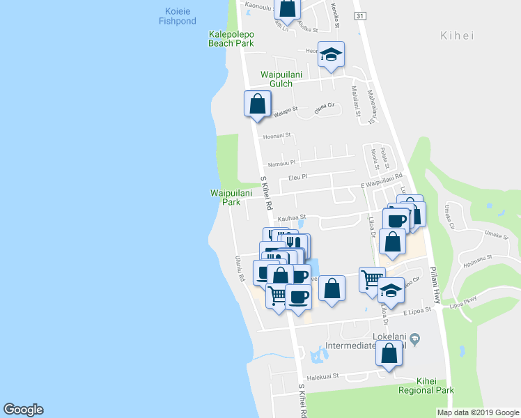 map of restaurants, bars, coffee shops, grocery stores, and more near 1088 South Kihei Road in Kihei