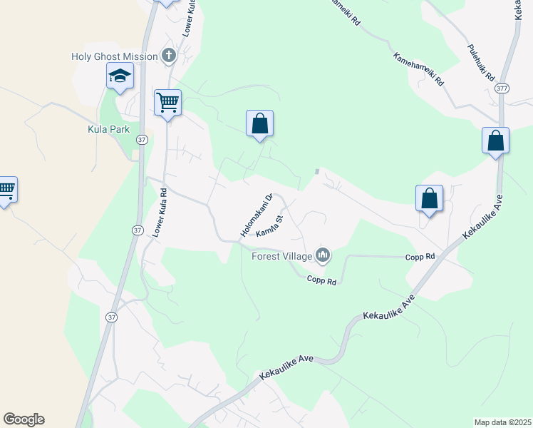 map of restaurants, bars, coffee shops, grocery stores, and more near 52 Holomakani Drive in Kula