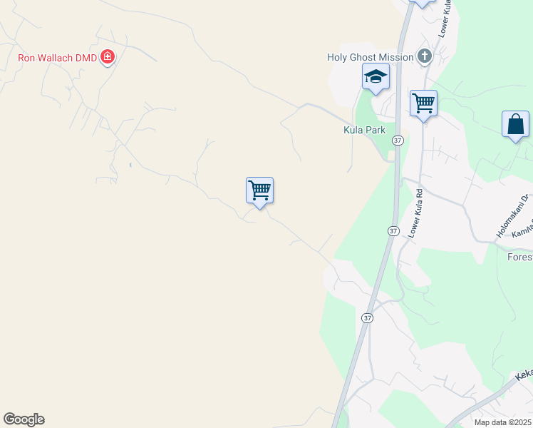 map of restaurants, bars, coffee shops, grocery stores, and more near 586 Naalae Road in Kula