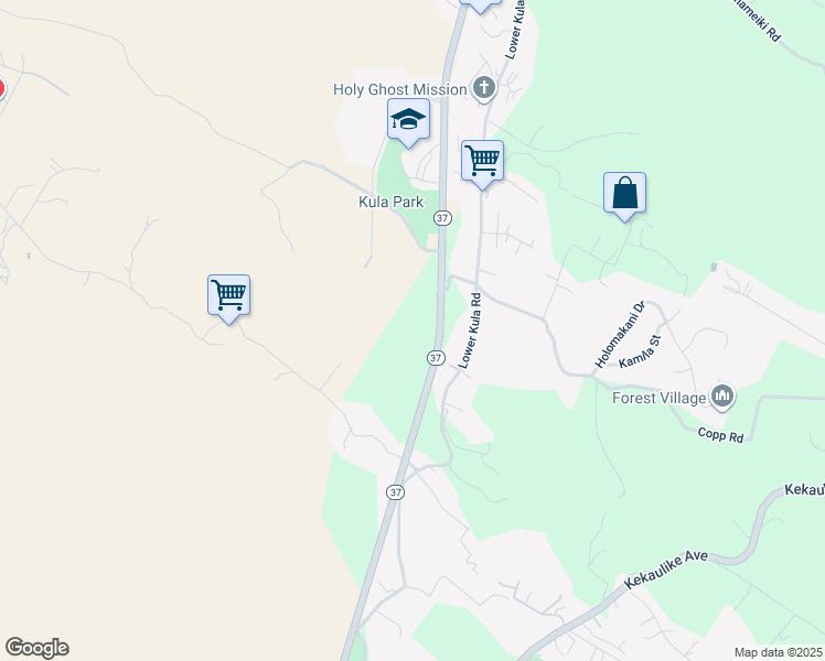 map of restaurants, bars, coffee shops, grocery stores, and more near 0 Kula Highway in Kula