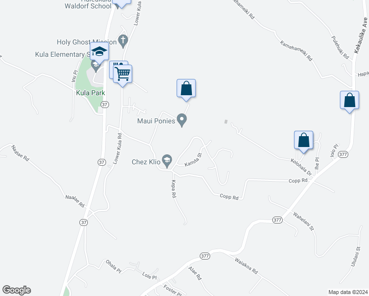 map of restaurants, bars, coffee shops, grocery stores, and more near 47 Holomakani Drive in Kula