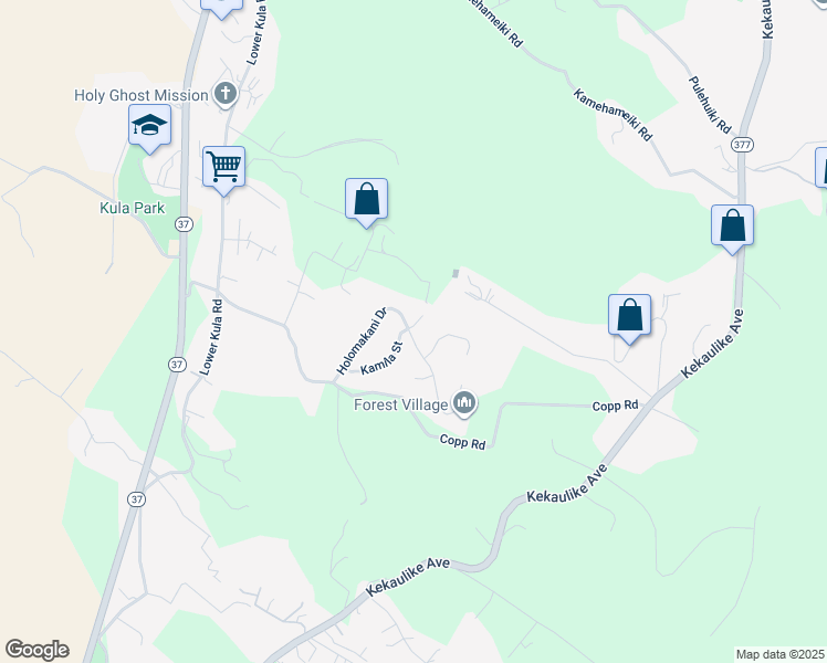 map of restaurants, bars, coffee shops, grocery stores, and more near 105 Holomakani Drive in Kula