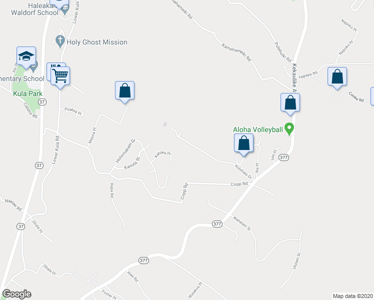 map of restaurants, bars, coffee shops, grocery stores, and more near 437 Kolohala Drive in Kula