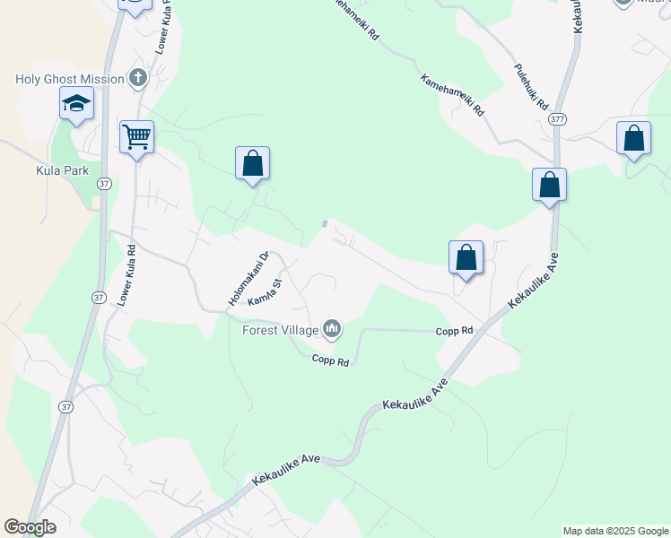 map of restaurants, bars, coffee shops, grocery stores, and more near 41 Kahoea Place in Kula