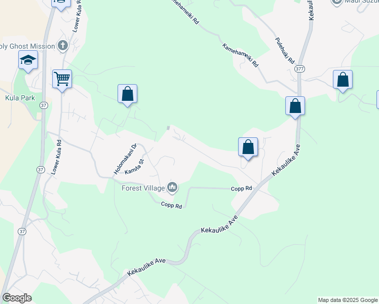 map of restaurants, bars, coffee shops, grocery stores, and more near 437 Kolohala Drive in Kula