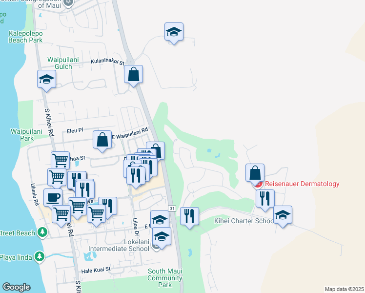map of restaurants, bars, coffee shops, grocery stores, and more near 2924 Umeke Circle in Kihei