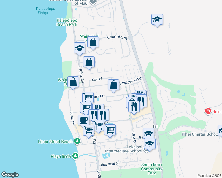 map of restaurants, bars, coffee shops, grocery stores, and more near 1079 Kahaapo Loop in Kihei