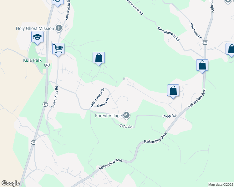 map of restaurants, bars, coffee shops, grocery stores, and more near 17 Kahoea Place in Kula