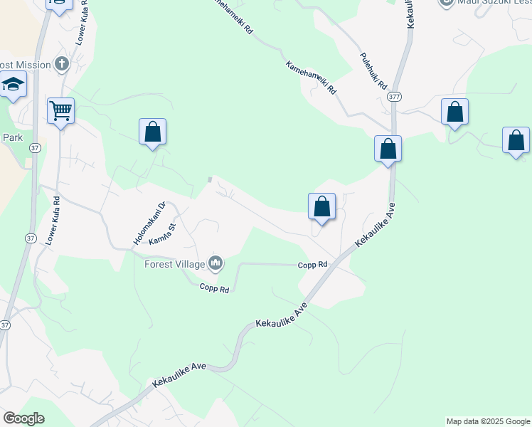 map of restaurants, bars, coffee shops, grocery stores, and more near 370 Kolohala Drive in Kula