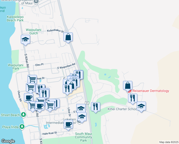map of restaurants, bars, coffee shops, grocery stores, and more near 2153 Umeke Circle in Kihei