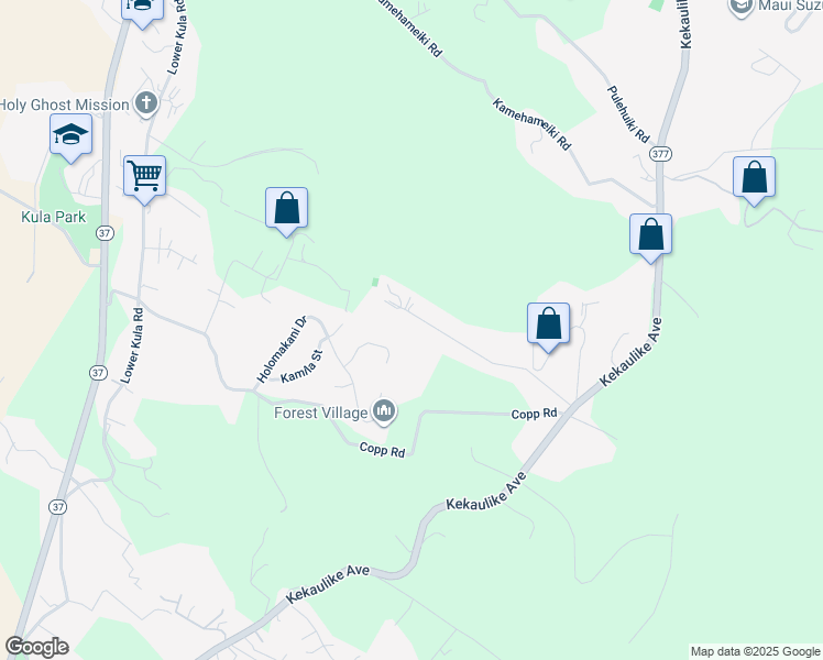 map of restaurants, bars, coffee shops, grocery stores, and more near 437 Kolohala Drive in Kula