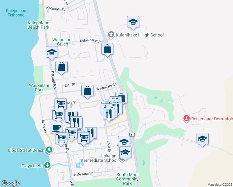 map of restaurants, bars, coffee shops, grocery stores, and more near 175 Luakaha Circle in Kihei
