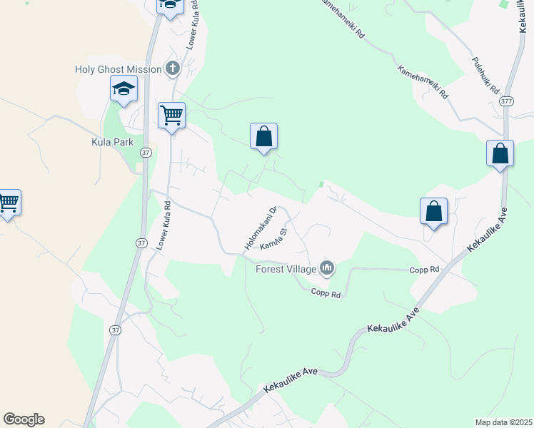 map of restaurants, bars, coffee shops, grocery stores, and more near 59 Holomakani Drive in Kula