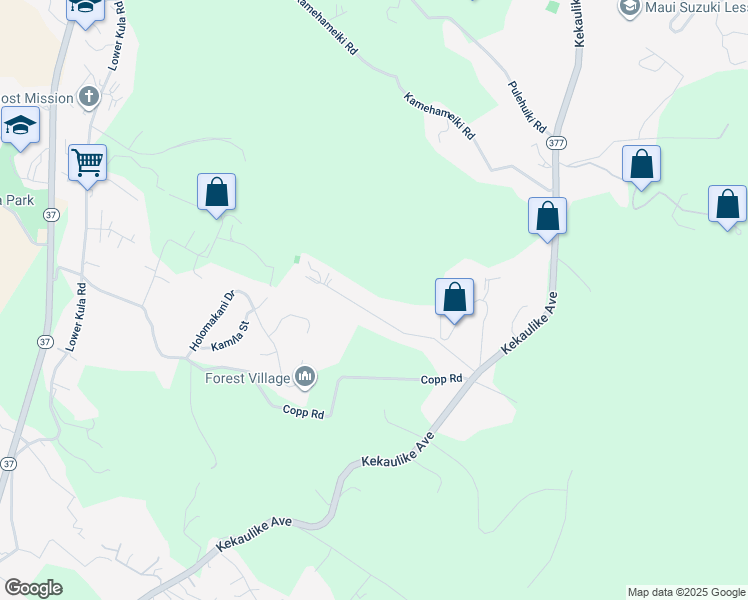 map of restaurants, bars, coffee shops, grocery stores, and more near 370 Kolohala Drive in Kula