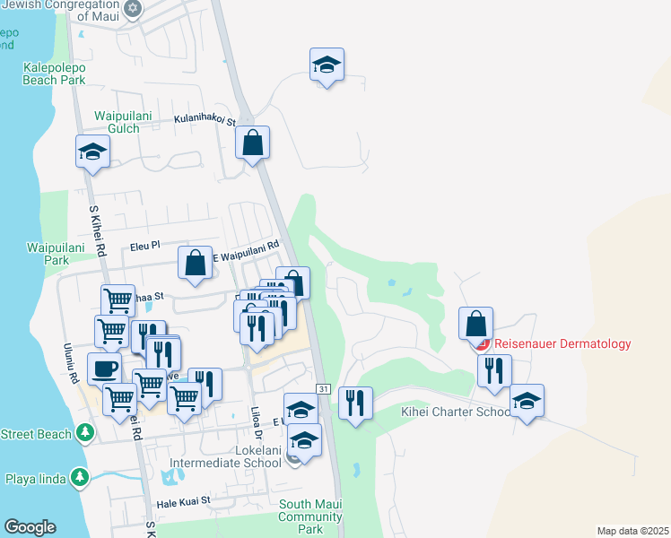 map of restaurants, bars, coffee shops, grocery stores, and more near 2155 Umeke Circle in Kihei