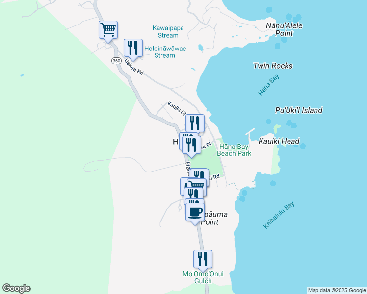 map of restaurants, bars, coffee shops, grocery stores, and more near Waiohonu Road in Maui County