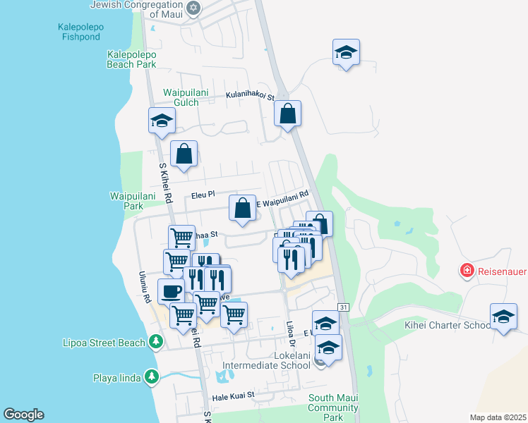map of restaurants, bars, coffee shops, grocery stores, and more near 1141 Kahaapo Loop in Kihei