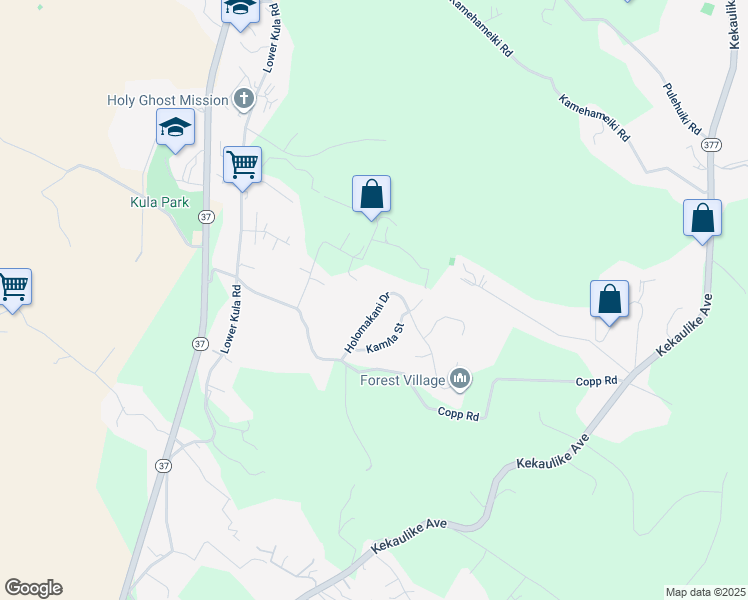map of restaurants, bars, coffee shops, grocery stores, and more near 59 Holomakani Drive in Kula