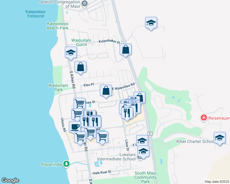map of restaurants, bars, coffee shops, grocery stores, and more near 1141 Kahaapo Loop in Kihei