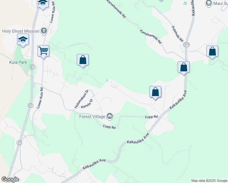 map of restaurants, bars, coffee shops, grocery stores, and more near 499 Kolohala Drive in Kula