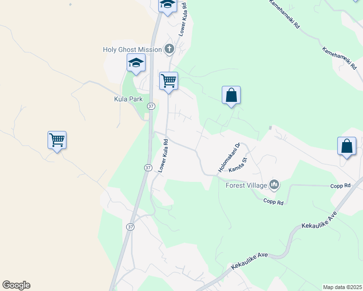map of restaurants, bars, coffee shops, grocery stores, and more near 281 Copp Road in Kula