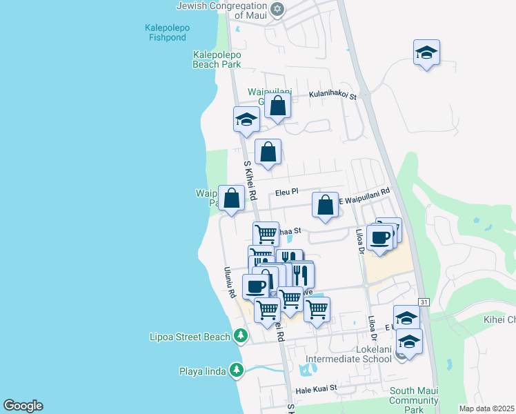 map of restaurants, bars, coffee shops, grocery stores, and more near 1051 South Kihei Road in Kihei