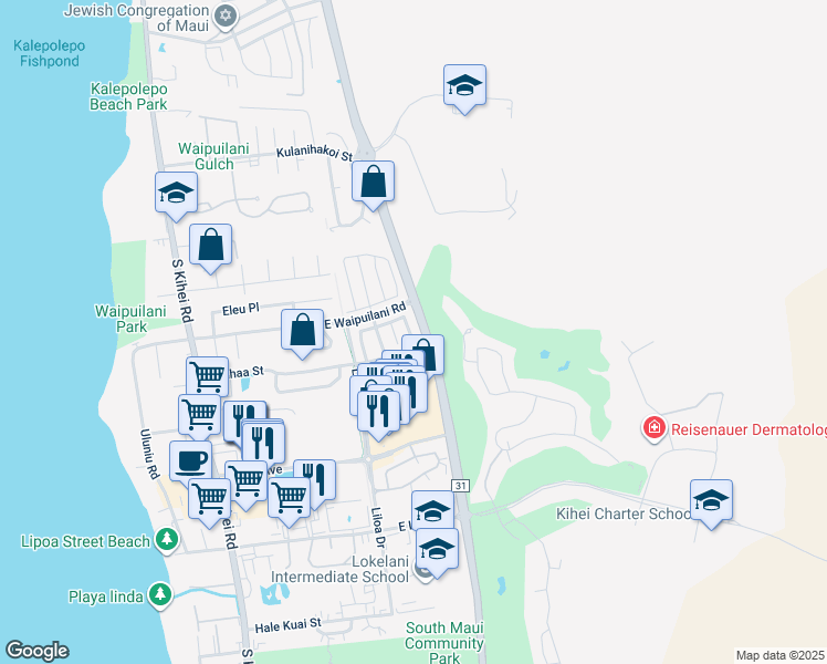 map of restaurants, bars, coffee shops, grocery stores, and more near 178 Luakaha Circle in Kihei