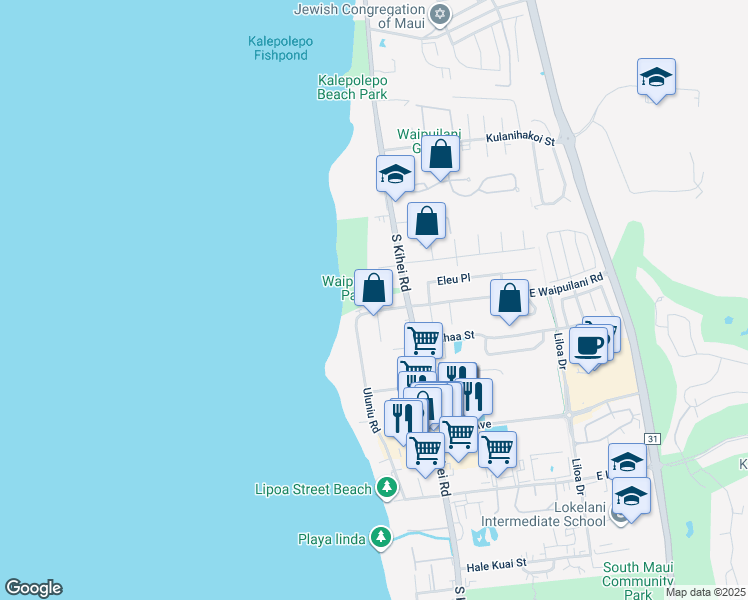map of restaurants, bars, coffee shops, grocery stores, and more near 1032 South Kihei Road in Kihei
