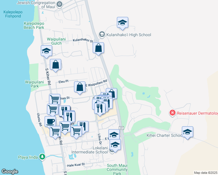 map of restaurants, bars, coffee shops, grocery stores, and more near 178 Luakaha Circle in Kihei