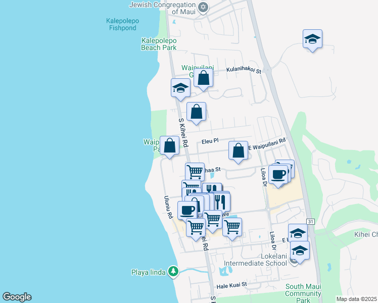 map of restaurants, bars, coffee shops, grocery stores, and more near 1051 South Kihei Road in Kihei