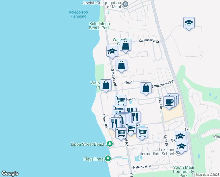 map of restaurants, bars, coffee shops, grocery stores, and more near 1032 South Kihei Road in Kihei