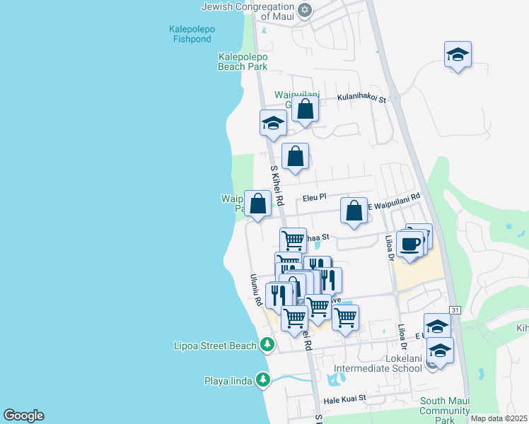 map of restaurants, bars, coffee shops, grocery stores, and more near 1032 South Kihei Road in Kihei