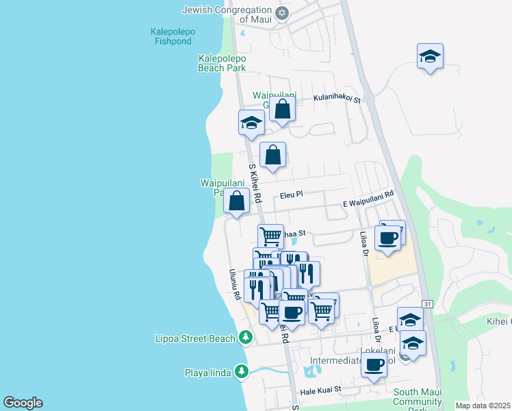 map of restaurants, bars, coffee shops, grocery stores, and more near 1032 South Kihei Road in Kihei