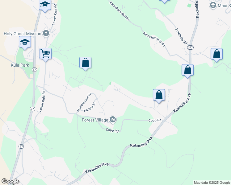 map of restaurants, bars, coffee shops, grocery stores, and more near 521 Kolohala Drive in Kula