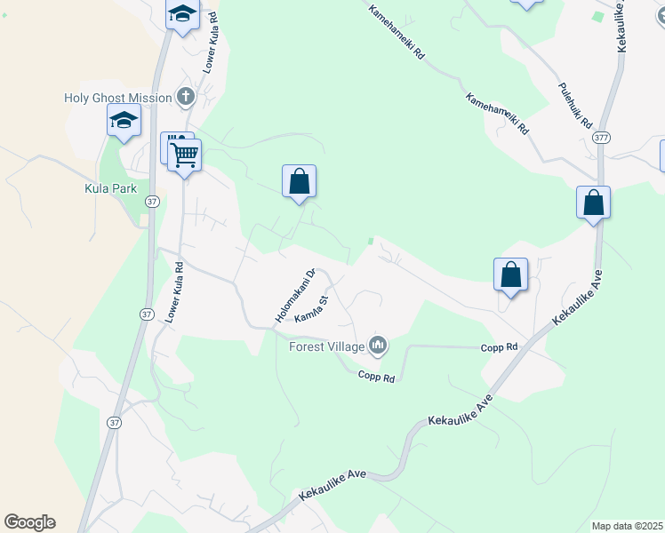 map of restaurants, bars, coffee shops, grocery stores, and more near 89 Holomakani Drive in Kula