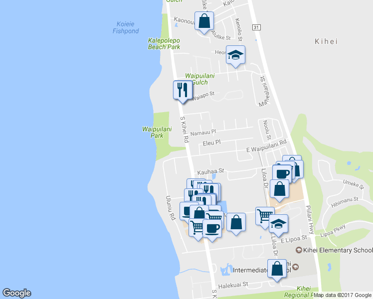 map of restaurants, bars, coffee shops, grocery stores, and more near 1032 South Kihei Road in Kihei