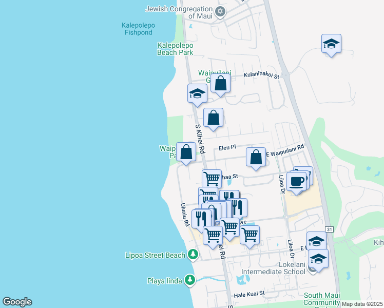 map of restaurants, bars, coffee shops, grocery stores, and more near 1032 South Kihei Road in Kihei