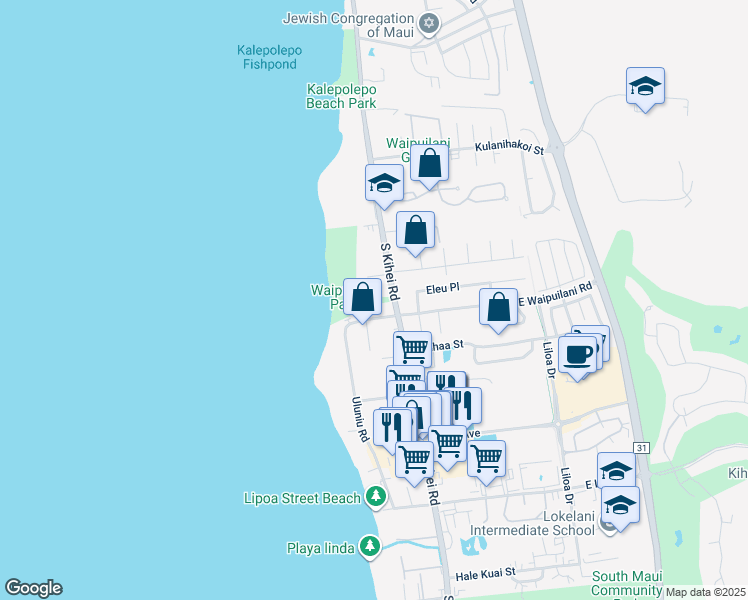 map of restaurants, bars, coffee shops, grocery stores, and more near 1032 South Kihei Road in Kihei