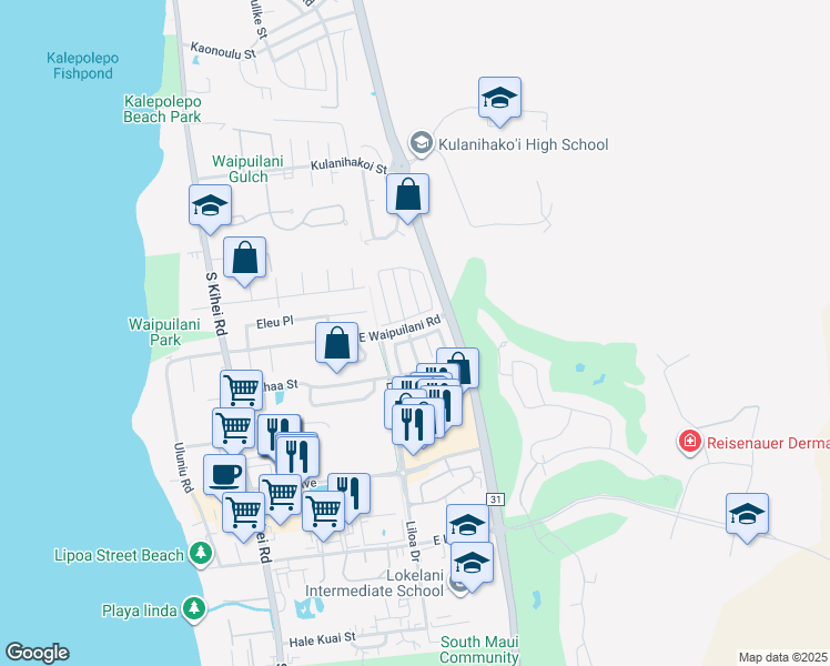 map of restaurants, bars, coffee shops, grocery stores, and more near 230 Luakaha Circle in Kihei