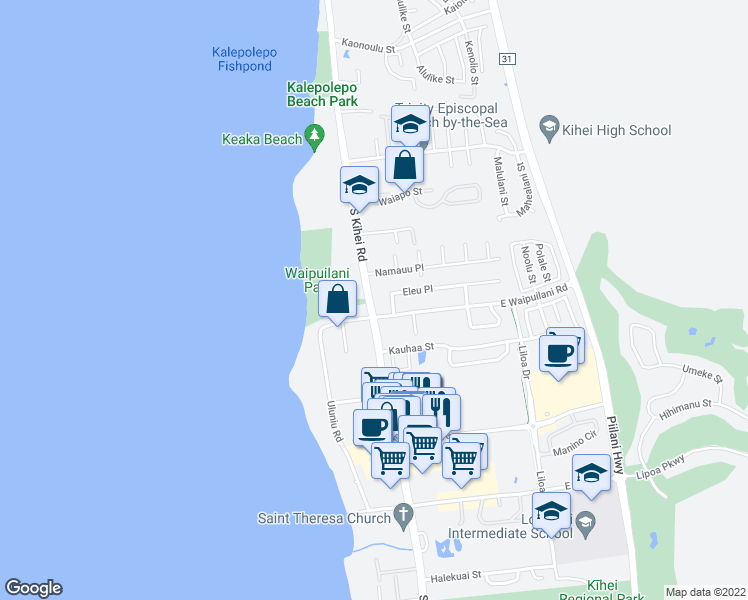 map of restaurants, bars, coffee shops, grocery stores, and more near 1035 South Kihei Road in Kihei