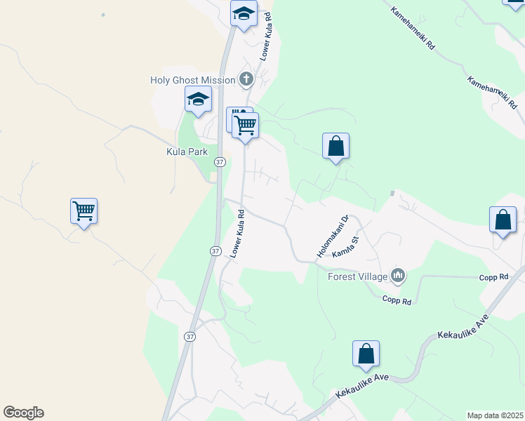 map of restaurants, bars, coffee shops, grocery stores, and more near 281 Copp Road in Kula