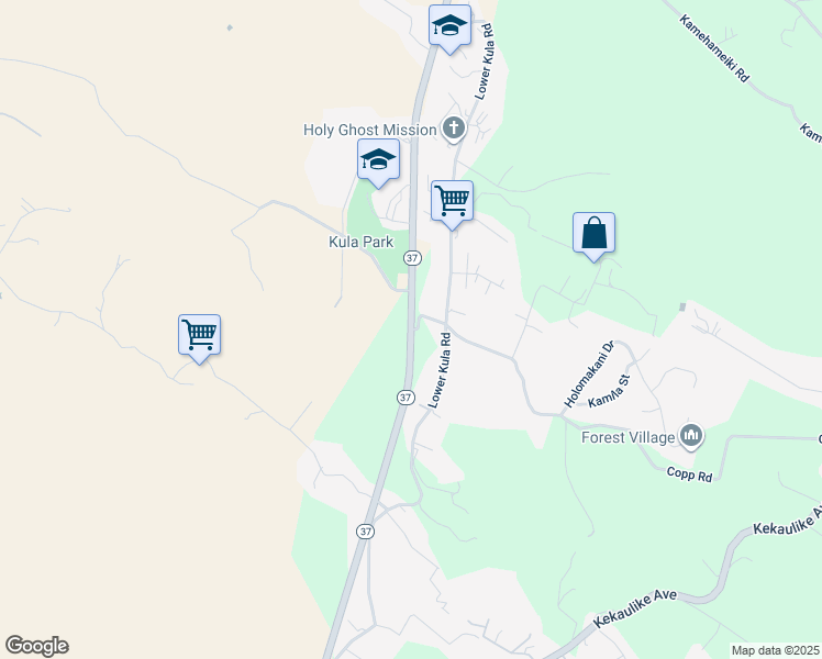 map of restaurants, bars, coffee shops, grocery stores, and more near 17 Kula Highway in Kula