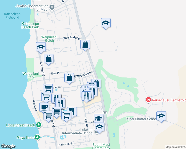 map of restaurants, bars, coffee shops, grocery stores, and more near 200 Luakaha Circle in Kihei