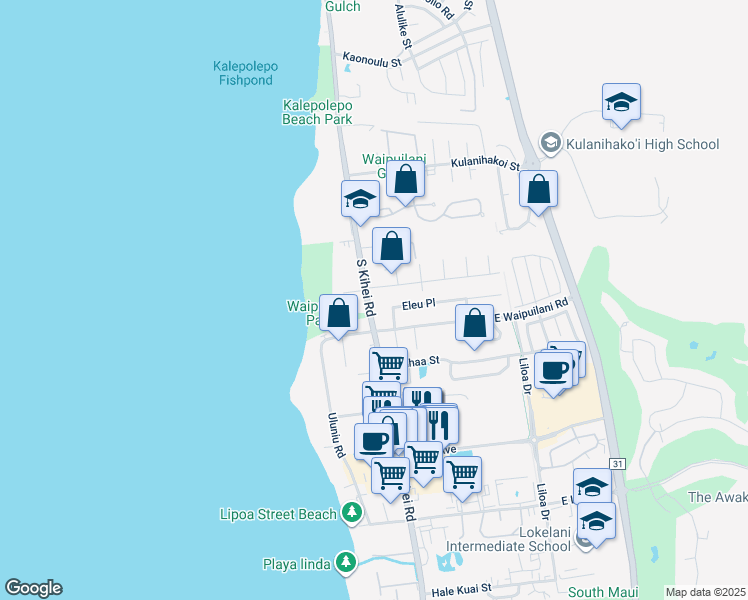 map of restaurants, bars, coffee shops, grocery stores, and more near 1011 South Kihei Road in Kihei