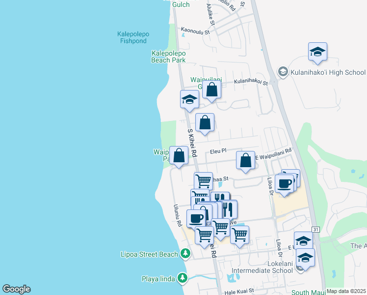 map of restaurants, bars, coffee shops, grocery stores, and more near 992 South Kihei Road in Kihei