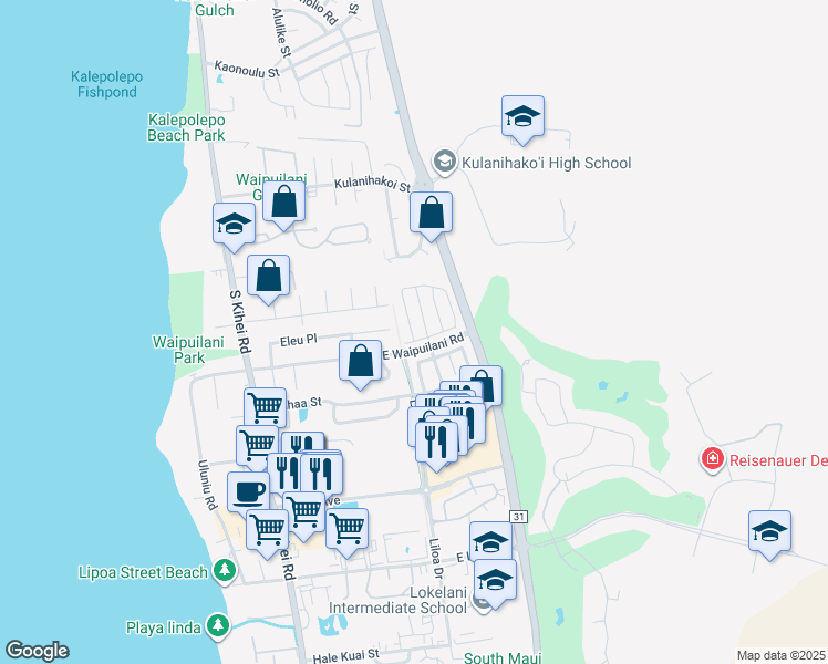 map of restaurants, bars, coffee shops, grocery stores, and more near 273 Kawailani Circle in Kihei